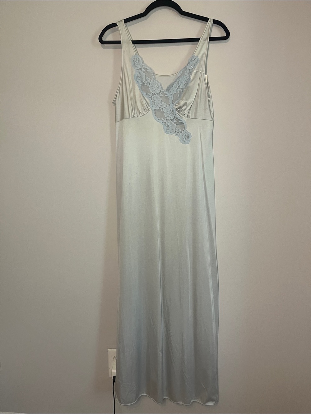 Vintage Vanity Fair Pale Blue Satin Lace-Trim Slip